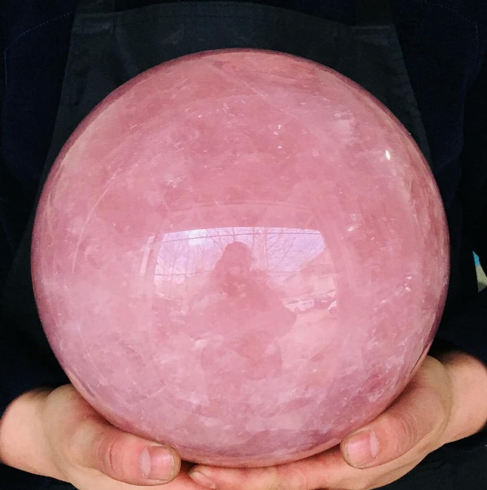 FOPURE Rose Quartz Crystal Gemstone Ball Divination Sphere Sculpture Figurine with Wood Stand Feng Shui Aura Home Desk Decor Crafts,50mm/1.96in