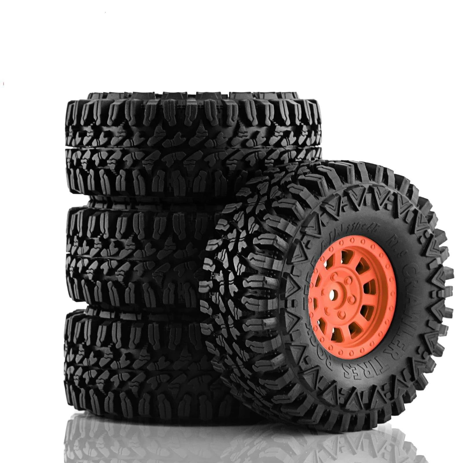 VBNYBA RC Wheels Tyres Compatible With Axial For SCX10 For Wraith 90018 For RR10 For Bomber For RBX10 For RyftRS RC 1.9" Wheel Rim Tires Crawler Tires Rubber Wheel Tyre(Orange)
