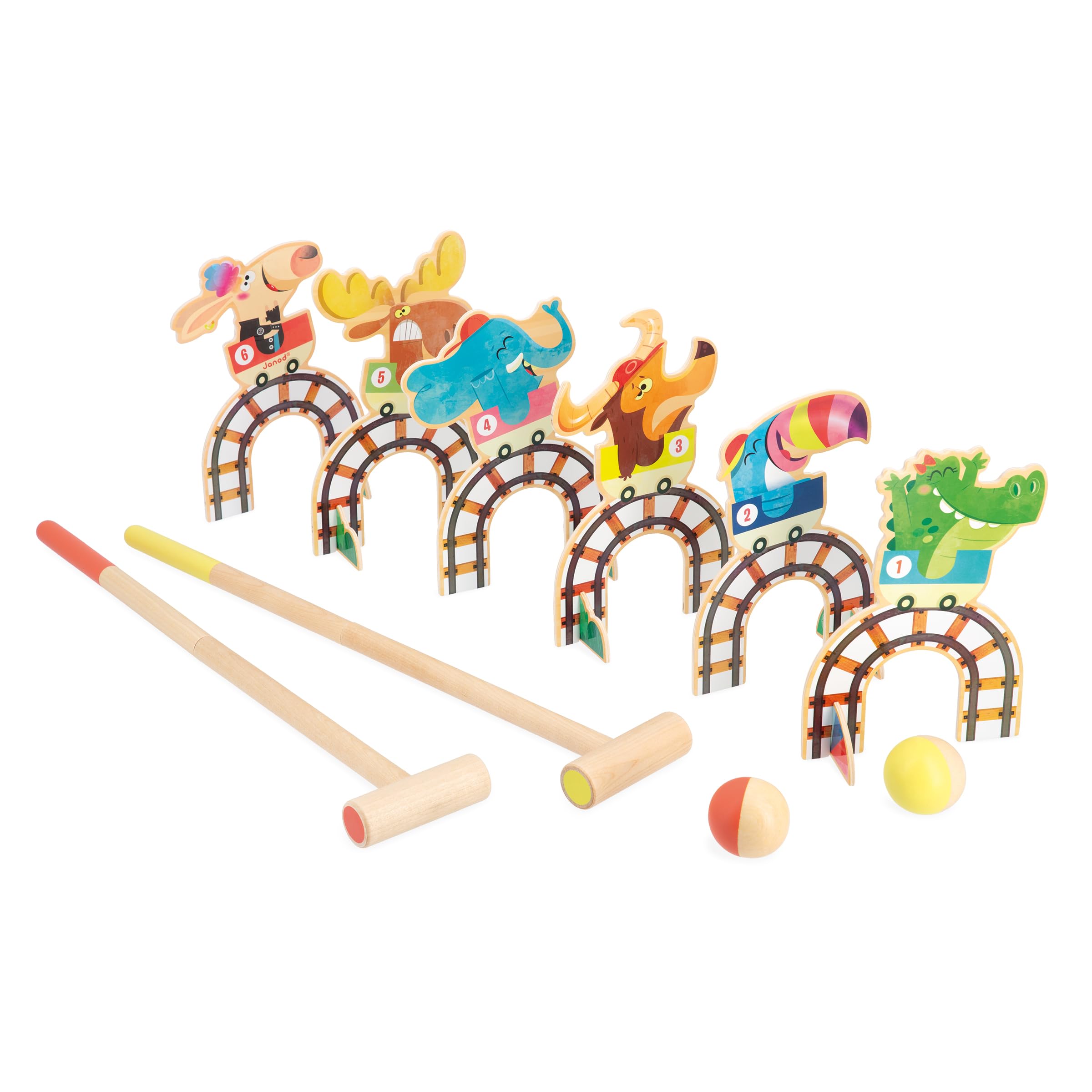 Janod - Jeu de Croquet Enfant Applepop - Jeu d'Adresse - 6 Portes + 2 Maillets + 2 Balles - Développe Dextérité et Concentration - Jouet en Bois FSC - Dès 3 Ans,J03353