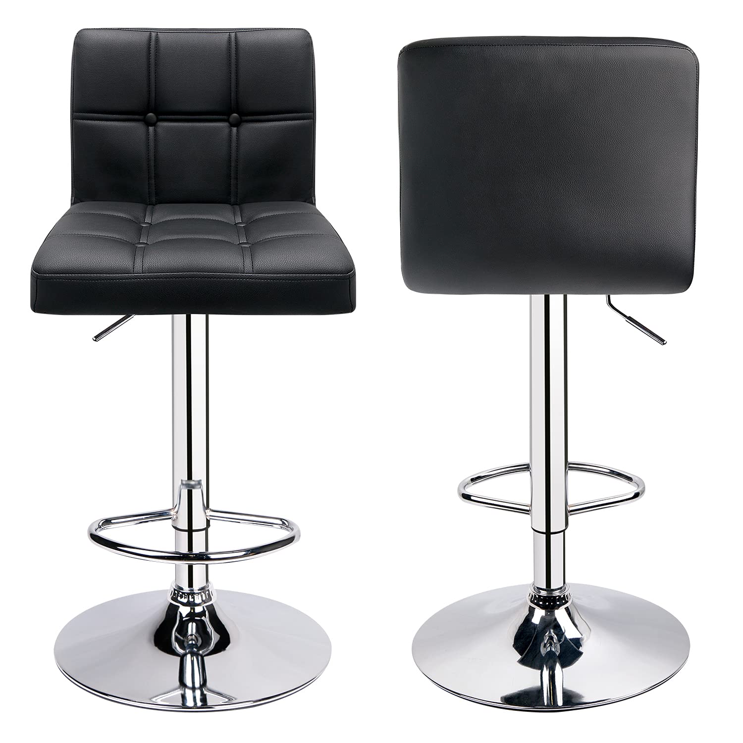 Leader Accessories Barhocker (2er-Set) Barstuhl mit Lehne stylischer Tresenhocker höhenverstellbar 62-83cm Drehstuhl 360 Grad Bezug aus Kunstleder schwarz