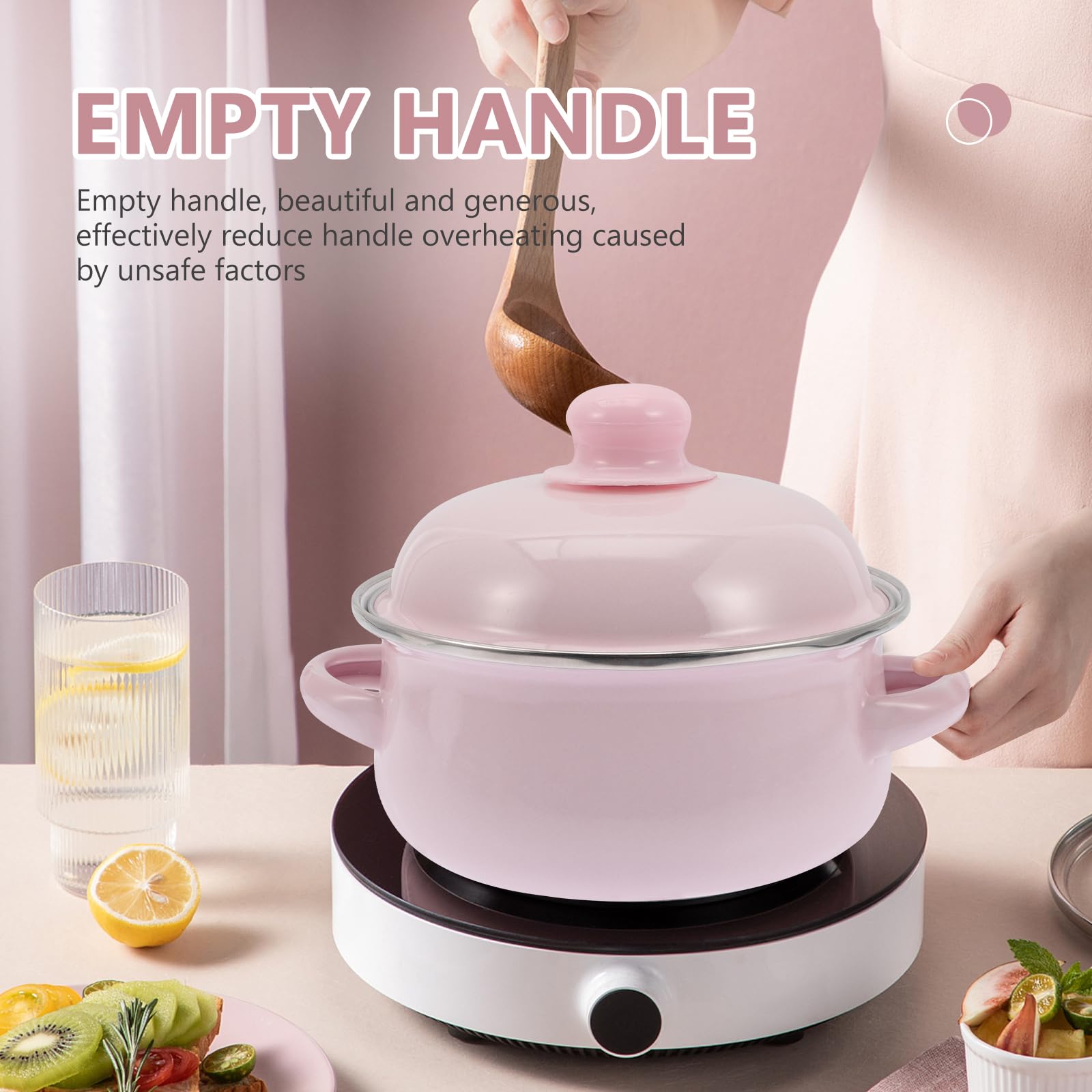 Pentola Smaltata Rosa Housoutil - 1.1L, 16cm, Antiaderente, Stile Retr&ograve; Cinese