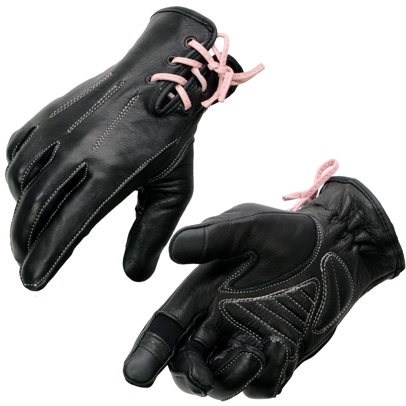 Milwaukee Leather MG7772 Women's Black/Fuchsia ’I - Touchscreen Compatible’ Laced Wrist Motorcycle Hand Gloves W/Gel Palm - Small