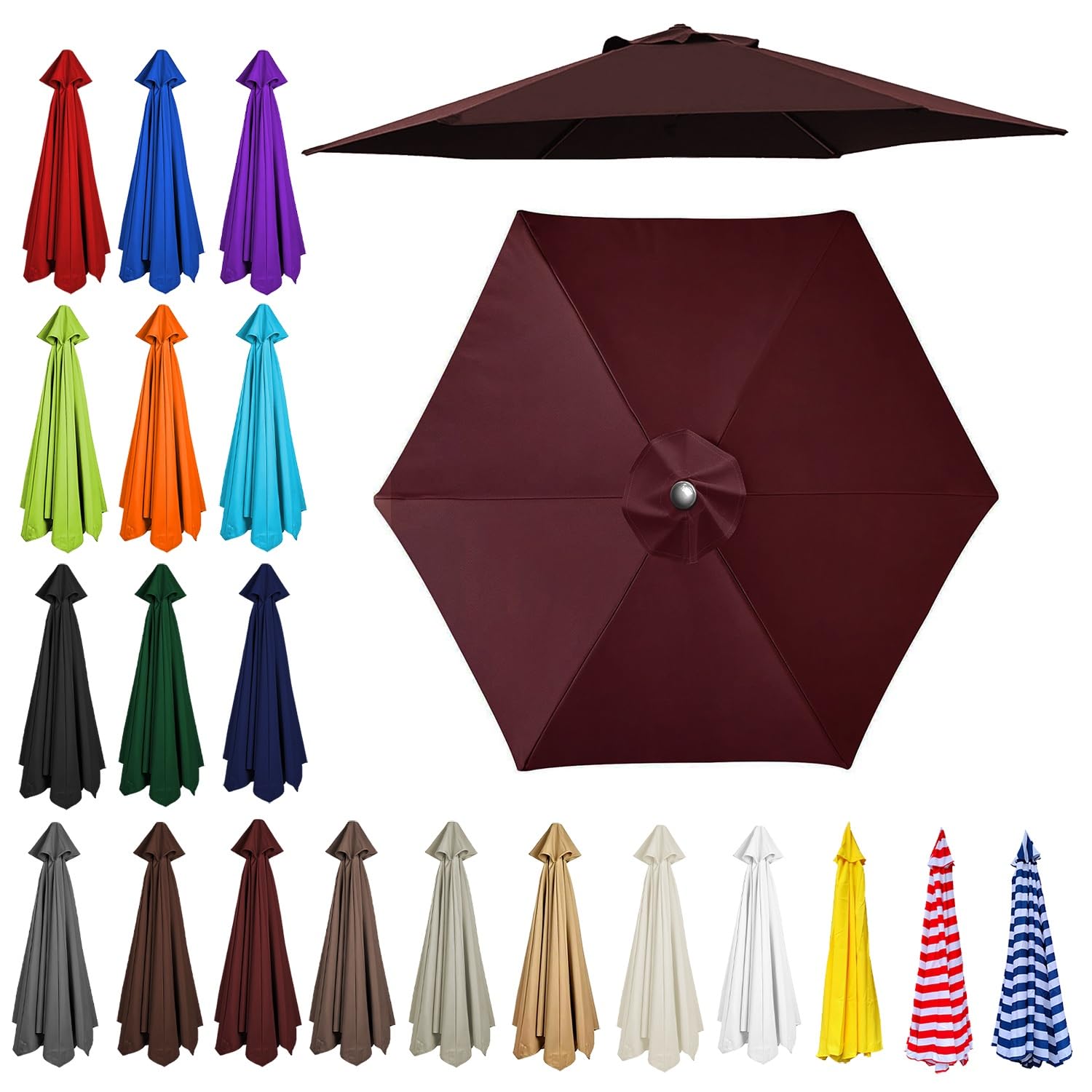 2m/2.30m/2.5m/2.7m/3.0m/3.5m Replacement Parasol Canopy, Garden Umbrella Replacement Top Cover, 6/8 Arms Umbrella Cloth Fabric for Sunshade, Water Resistant, Fits Various Frames(Wine red,8ribs:3.0m/9.