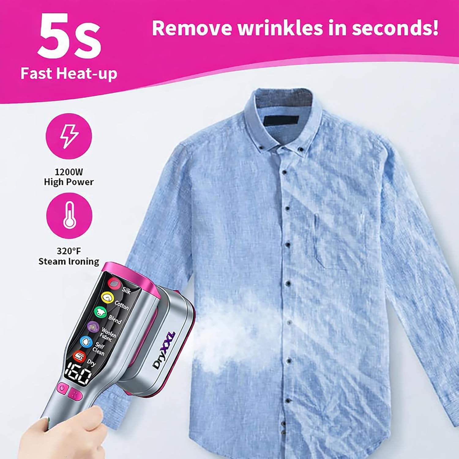 2-in-1 Steamer & Iron for Clothes, 15s Fast Heat-up 1200W Portable Handheld Garment Steamer, Travel Size with Large Ceramic Heat Panel, Quick Wrinkle Removal