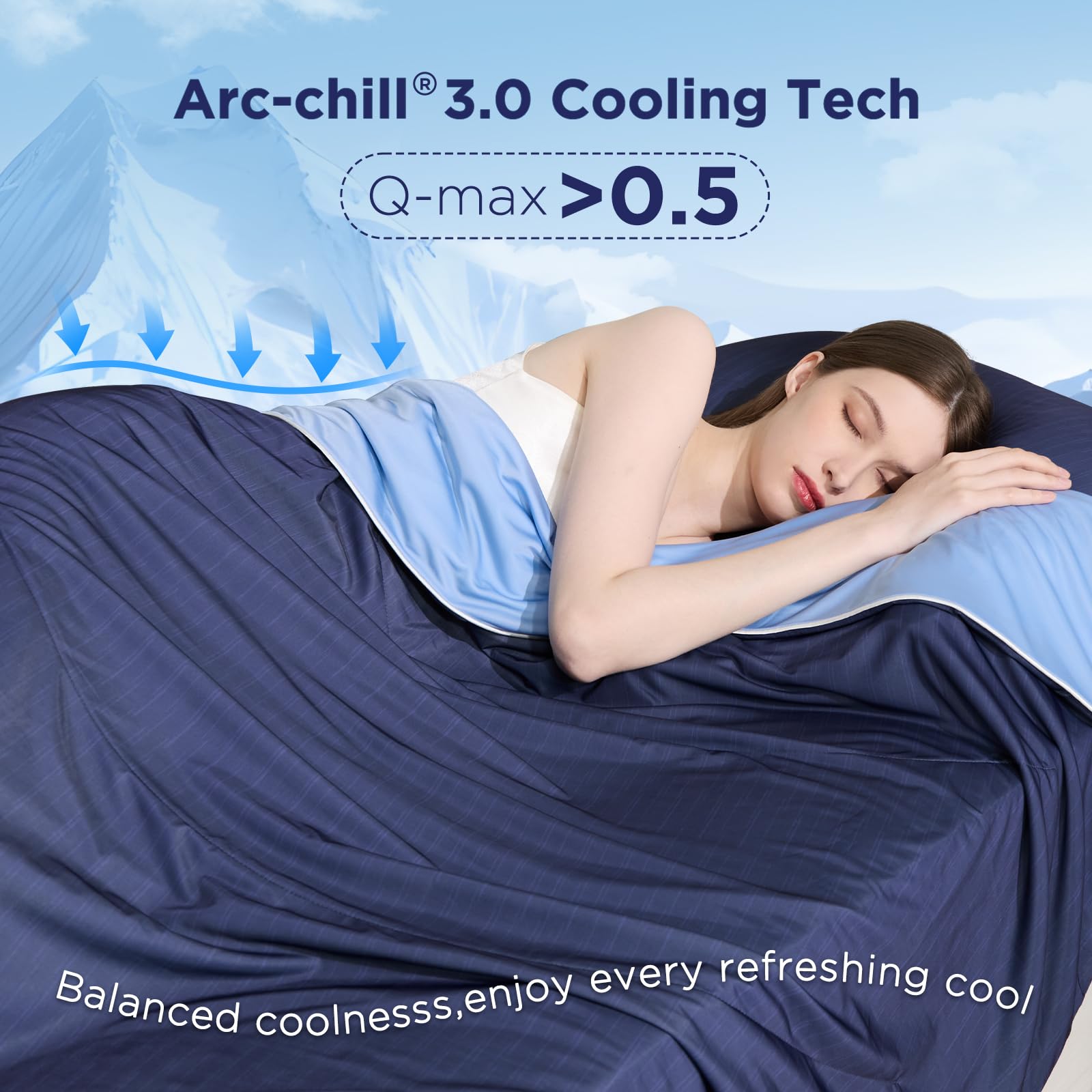 Luxear Koc chłodzący na lato, oddychający koc z Arc-Chill Q-MAX 0,5, lekki koc chłodzący na gorące noce – 200 x 220 cm, niebieski