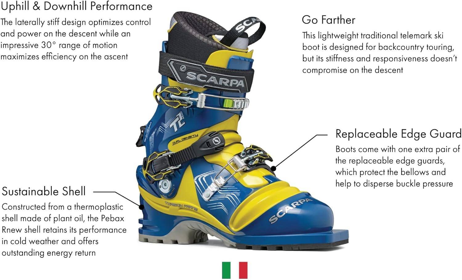 SCARPA Men's T2 ECO Telemark Ski Boots for Backcountry and Downhill Skiing