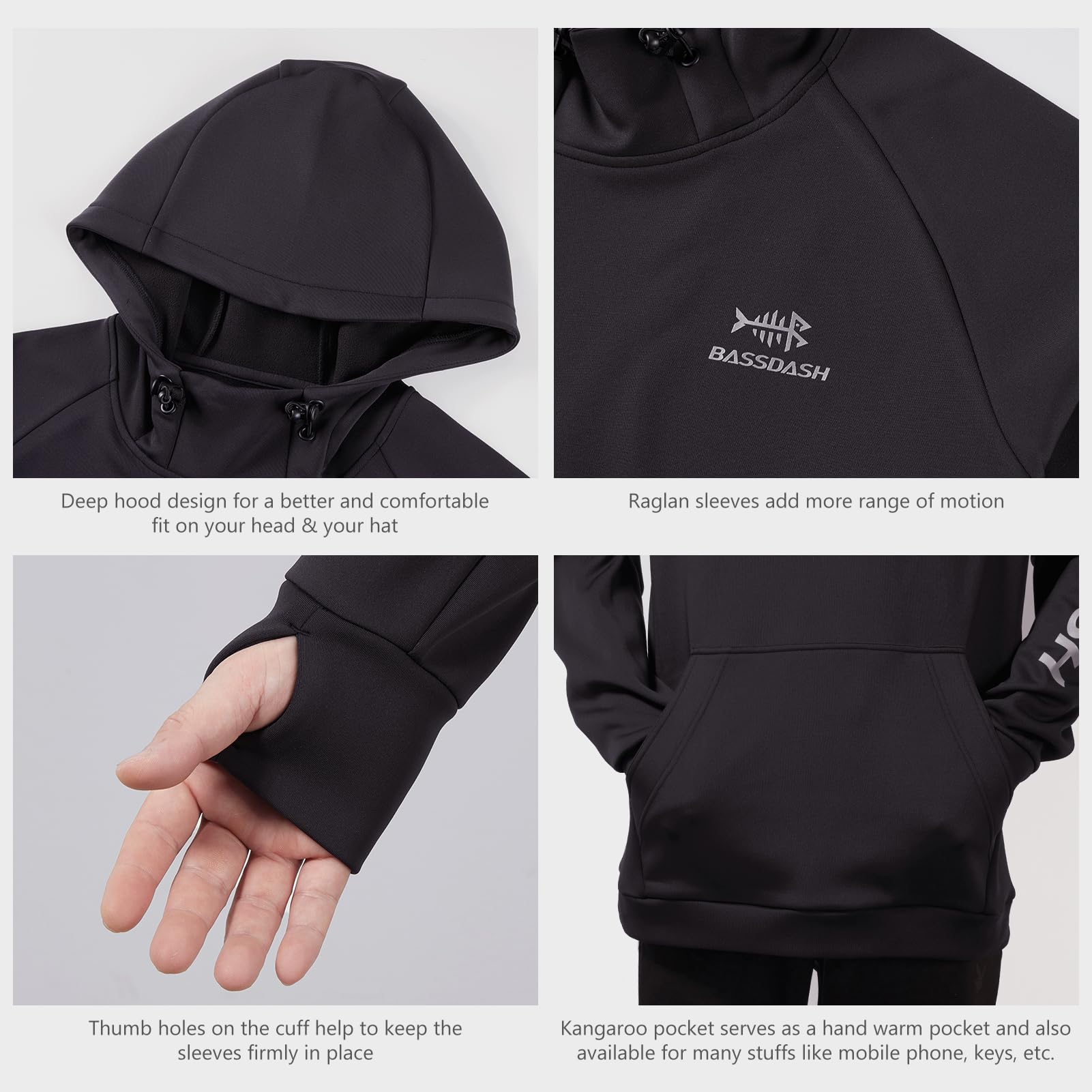 Bassdash Sudaderas con Capucha de Pesca con Forro Polar para Hombre Sudaderas con Capucha de Rendimiento Resistente al Agua Sudadera Elástica para Entrenamiento de Caza FS32M