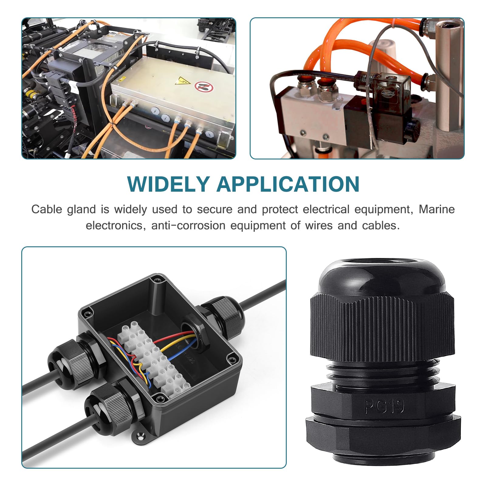 10-Pack Waterproof Cable Glands - PG19 M24 Size With Gaskets For Secure Wire Protection