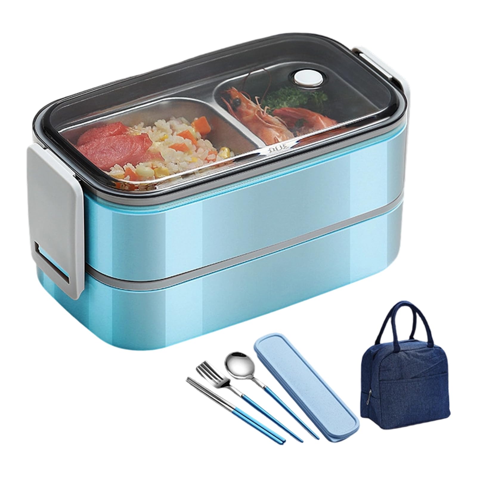 Jazuaiao B Lunch Container Set, Double Layer Steel Meal Ox, Clear Lid, Utensil Case, Carry Ag, Organized Meals, Daily Meal Prep Container Stack Lunch Holder Divided Food Ox