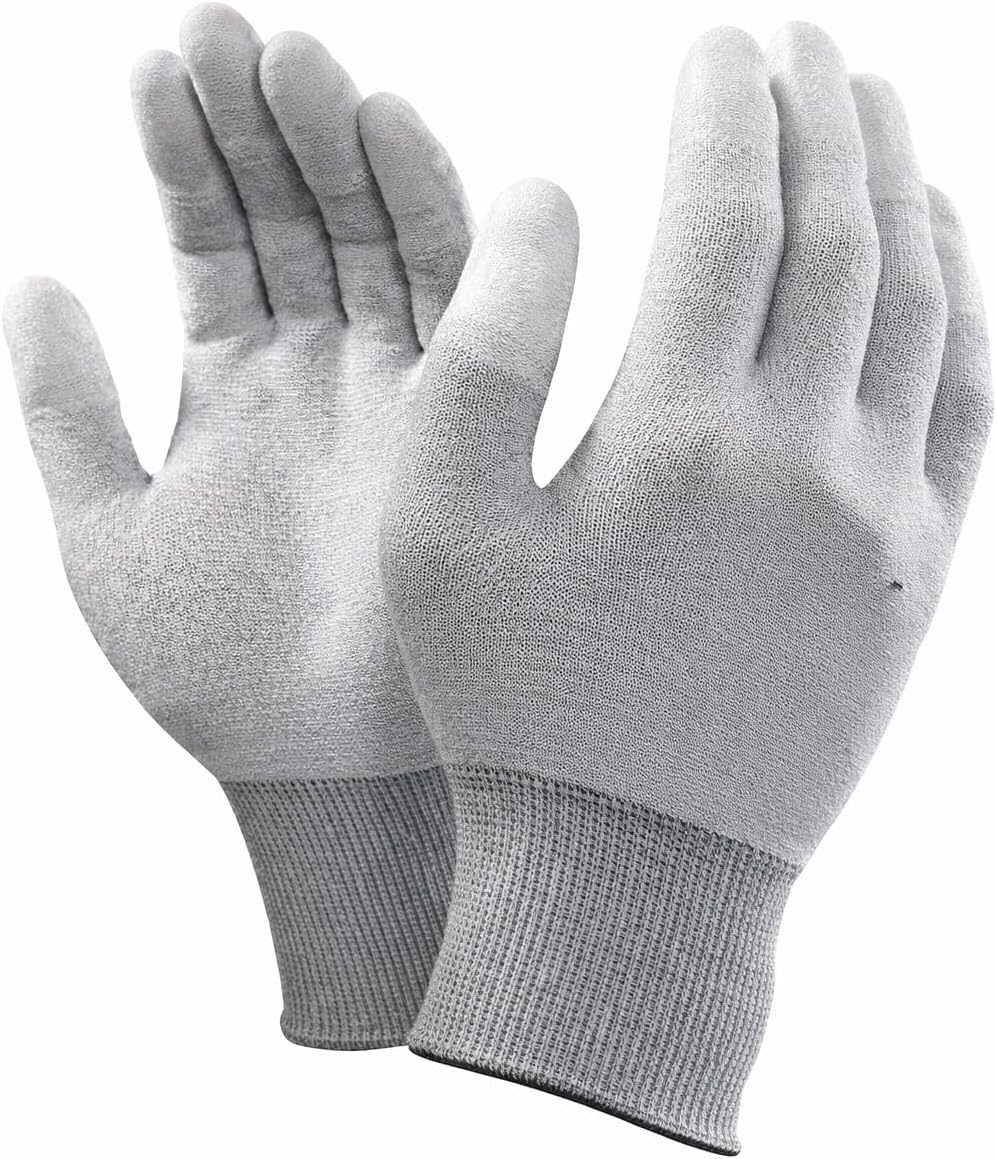 SCHOFIC Carbon Fiber ESD Anti-Static PU Fingertip Coated Top fit Non-Slip Wearable Gloves Safety Working Gloves (10, LARGE)
