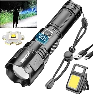 WholeFire High Lumens LED Flashlight Rechargeable, 120000 Lumen 30W Powered Led Flashlights Brighter Flashlight,5 Modes