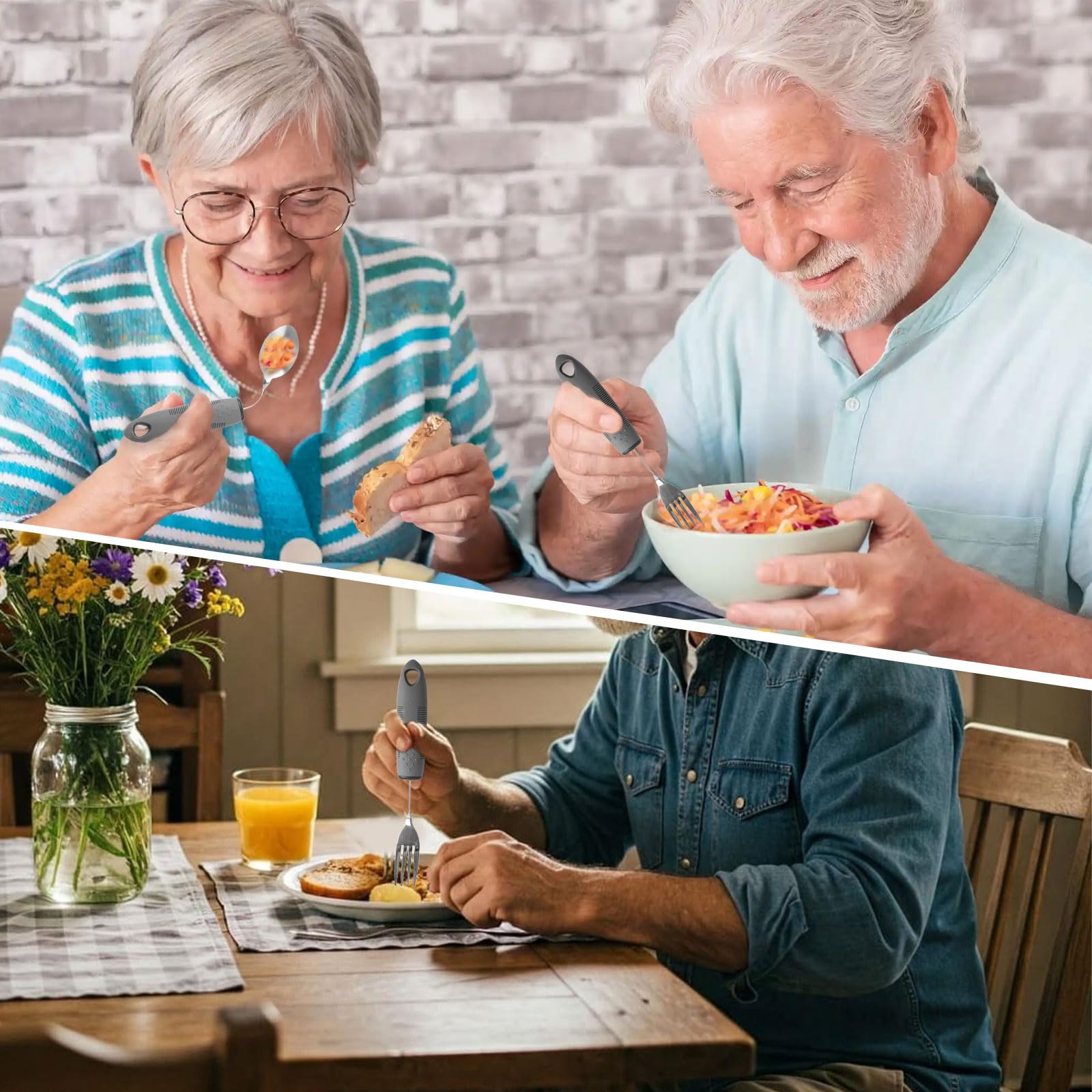 4 Pièces Couverts de Parkinson en Acier Inoxydable avec Sac de Rangement, Couverts à Manche Épaissi, Couverts pour Seniors Handicapés Arthrite Patient Âgées ou Personnes Souffrant de Tremblements