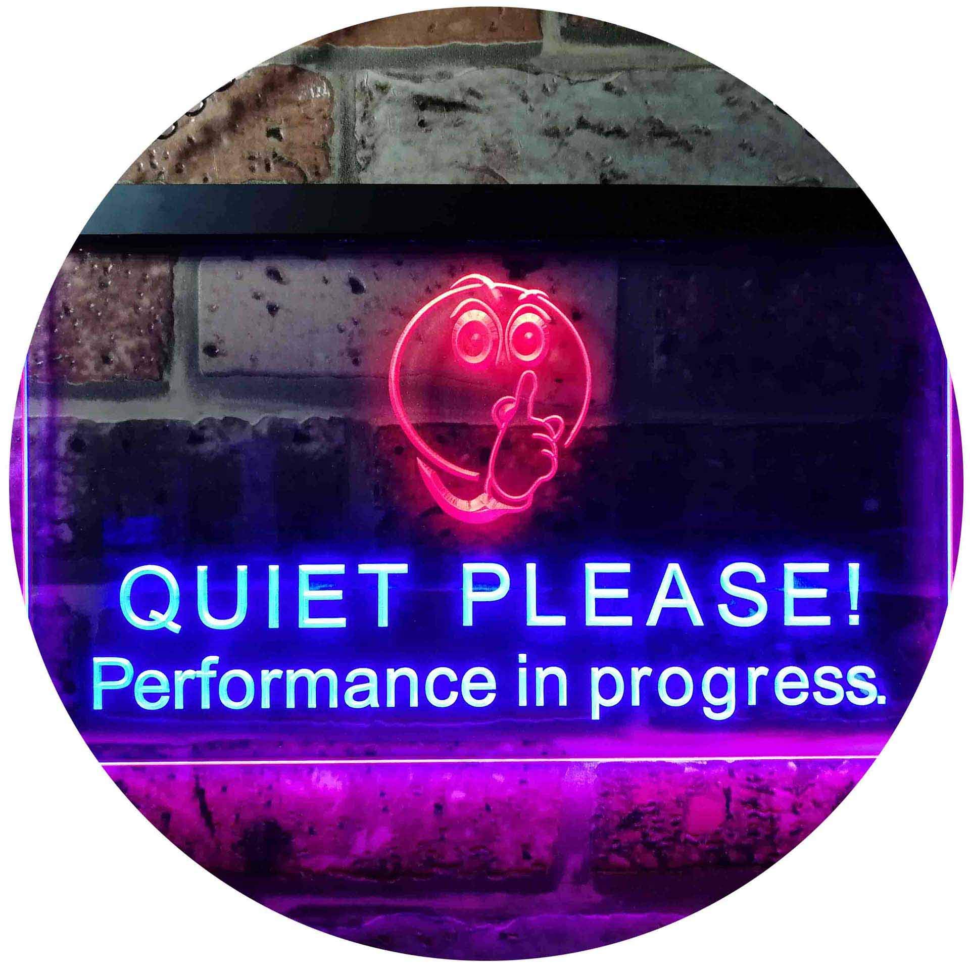 Advpro Red & Blue Recording Quiet Please Performance In Progress Dual Color Led Neon Sign 300 X 210Mm St6s32-I0106-Rb