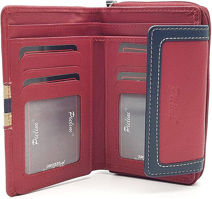 Women's Leather Wallet with Wallet and Coin Purse. Large Capacity Coin Purse Model 3052, red, De mano, Casual