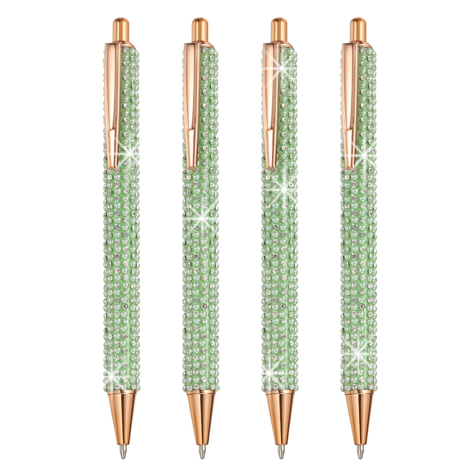 PATIKIL Rhinestone Metal Ballpoint Pen, 4 Pack Crystal Pearl Pens Black Ink 1.0mm Point Sparkly for Women Gift Office Note Taking Journaling, Green