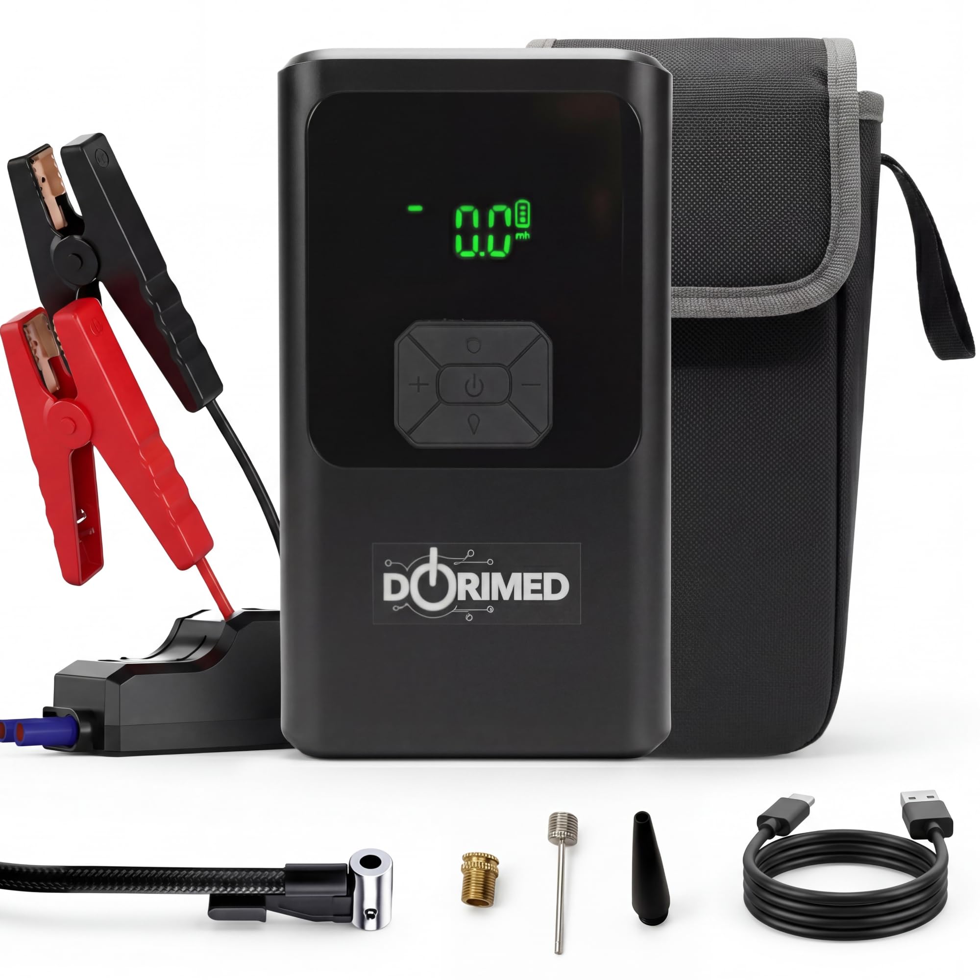 Booster Batterie Voiture Multifonctions I Démarreur de Batterie 12V Essence & Diesel I Compresseur d'air Gonfleur Pneus I Chargeur USB Rapide I Éclairage LED & SOS I Écran LCD I Démarreur de Secours