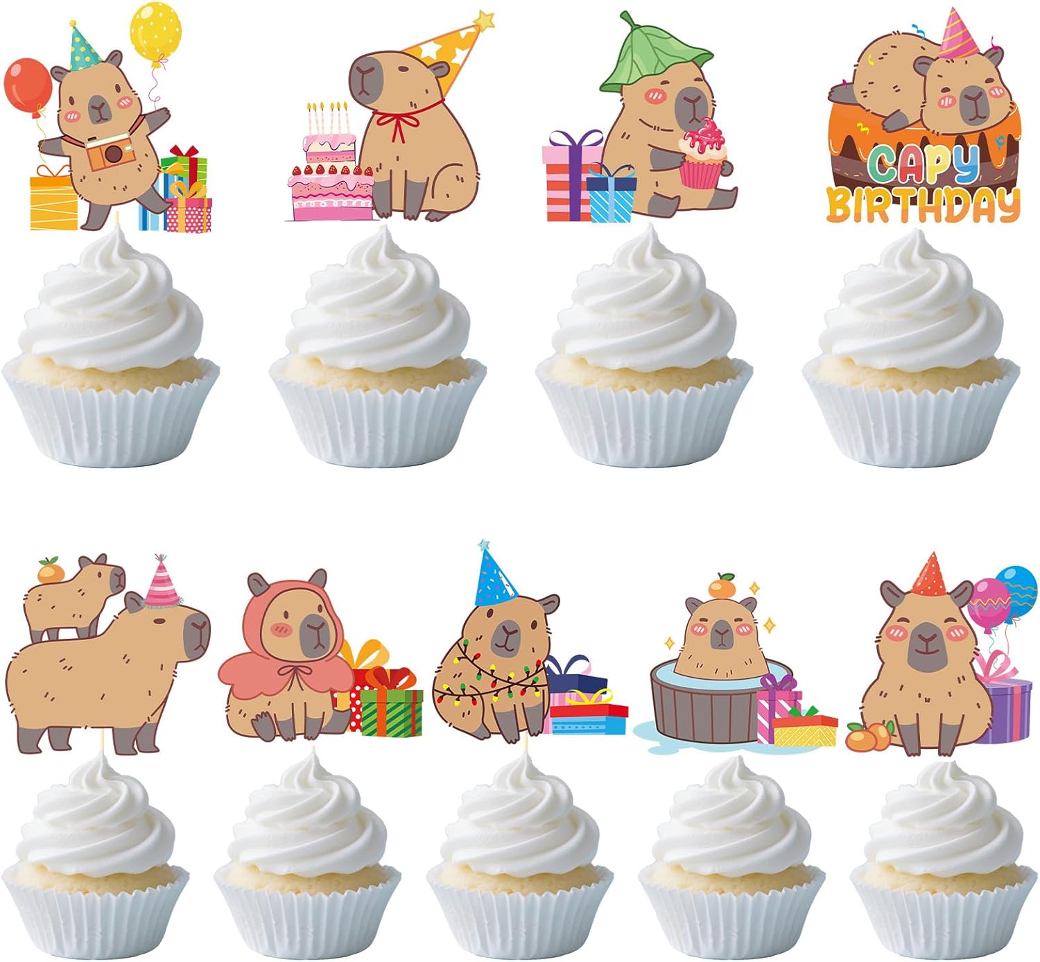 Capybara Birthday Party Decorations - 36PCS Capybara Cupcake Toppers Bday Decoration Cute Capy Animals Cupcake Picks Decor Supplies