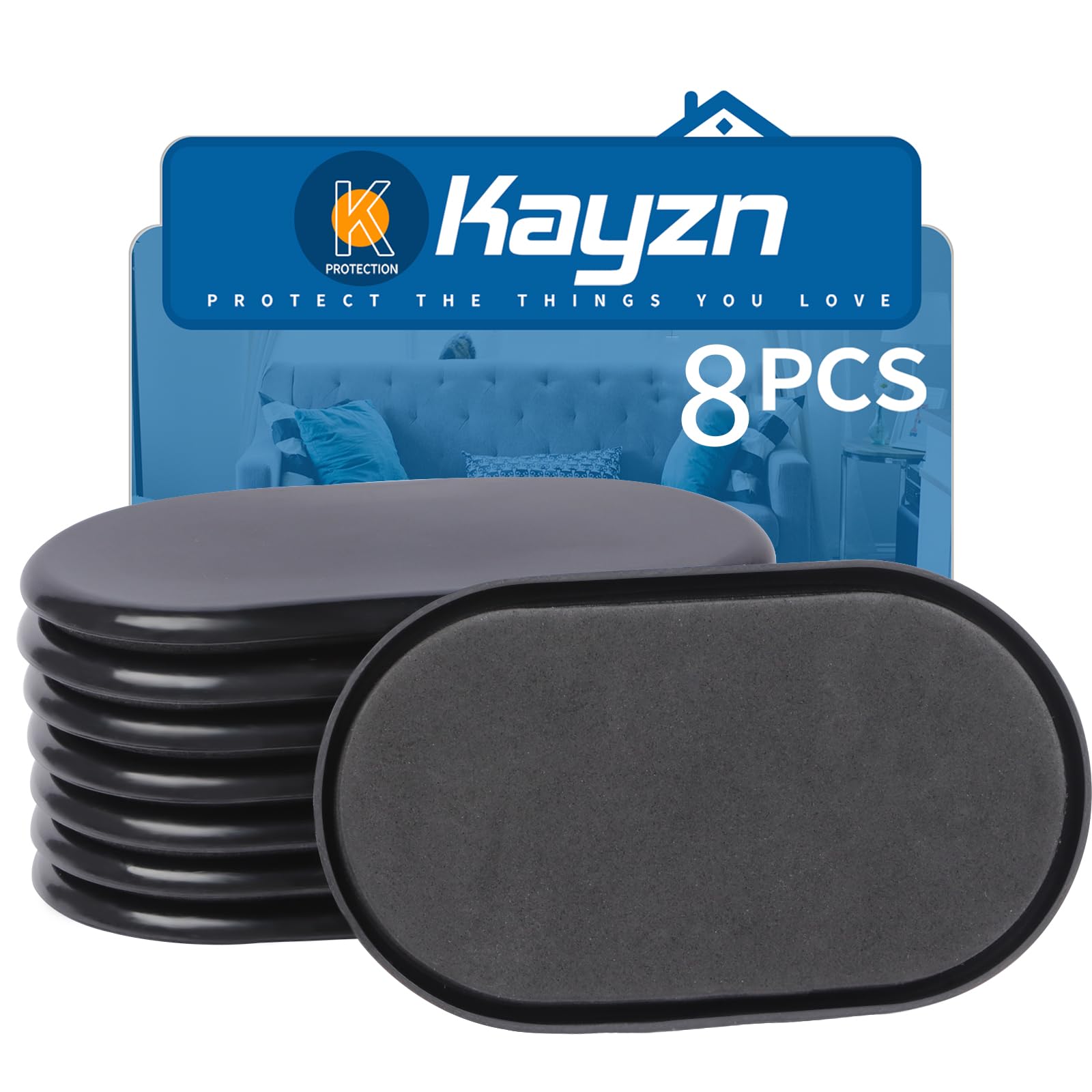 Heavy-Duty Furniture Slider - 3-1/2" x 6" Oval Movers, Reusable Carpet Sliders, Moving Pads - Protect Surface of The Carpet (8 Pack)