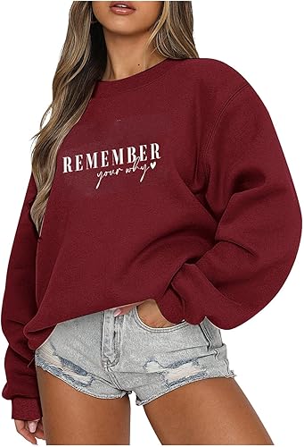 Remember Your Why - Sudadera para mujer, casual, de manga larga, de gran tamaño, cuello redondo, clásica, lisa, cómoda