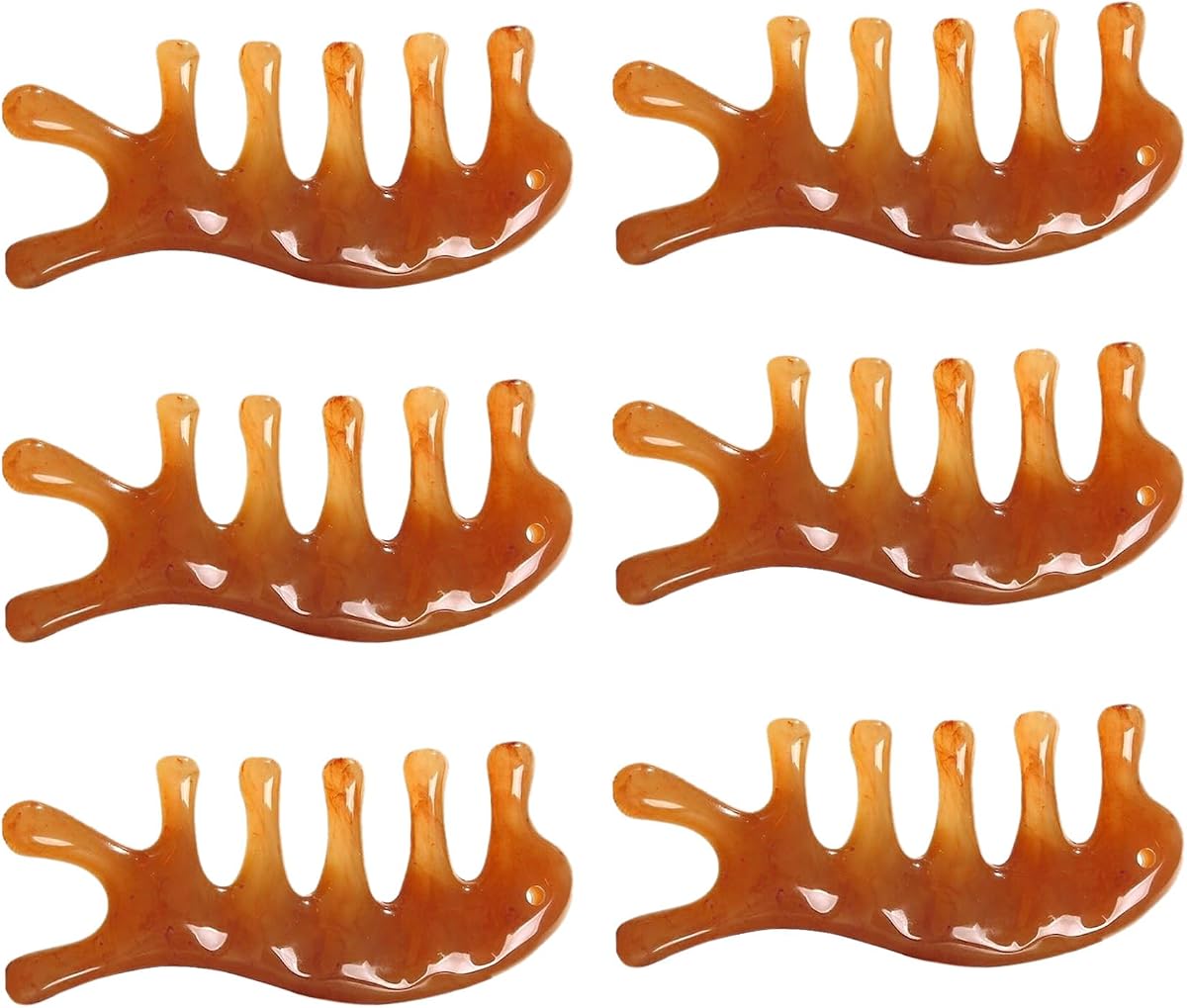 Massage Comb, 6 Pcs 3.8 Inch x 1.5 Inch Horn Comb for Combing Hair, Massaging the Head, Relaxing Muscles and Activating Collaterals (Brown)
