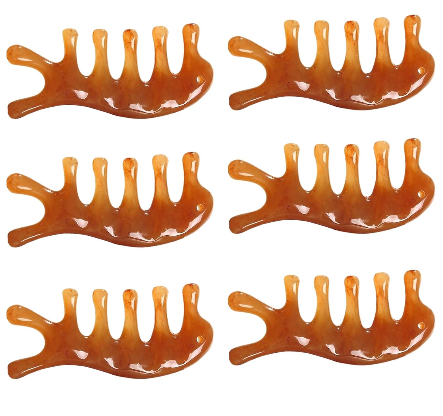 Massage Comb, 6 Pcs 3.8 Inch x 1.5 Inch Horn Comb for Combing Hair, Massaging the Head, Relaxing Muscles and Activating Collaterals (Brown)