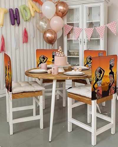 Miniatura 9 de Paquete de 4 fundas para respaldo de silla de Halloween para sillas de comedor, fantasma, calabaza, murciélago de terror, beige, lavable, elástico,