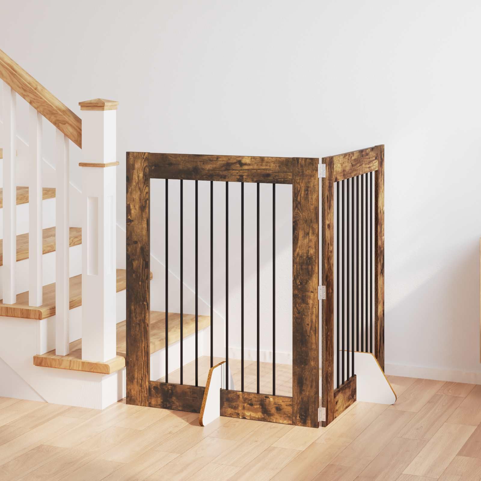 Portería plegable para perros con soporte de metal, 2 unidades, roble ahumado, 80 x 100 cm, perrera plegable y caño para interior y exterior, parque seguro para cachorros y perros