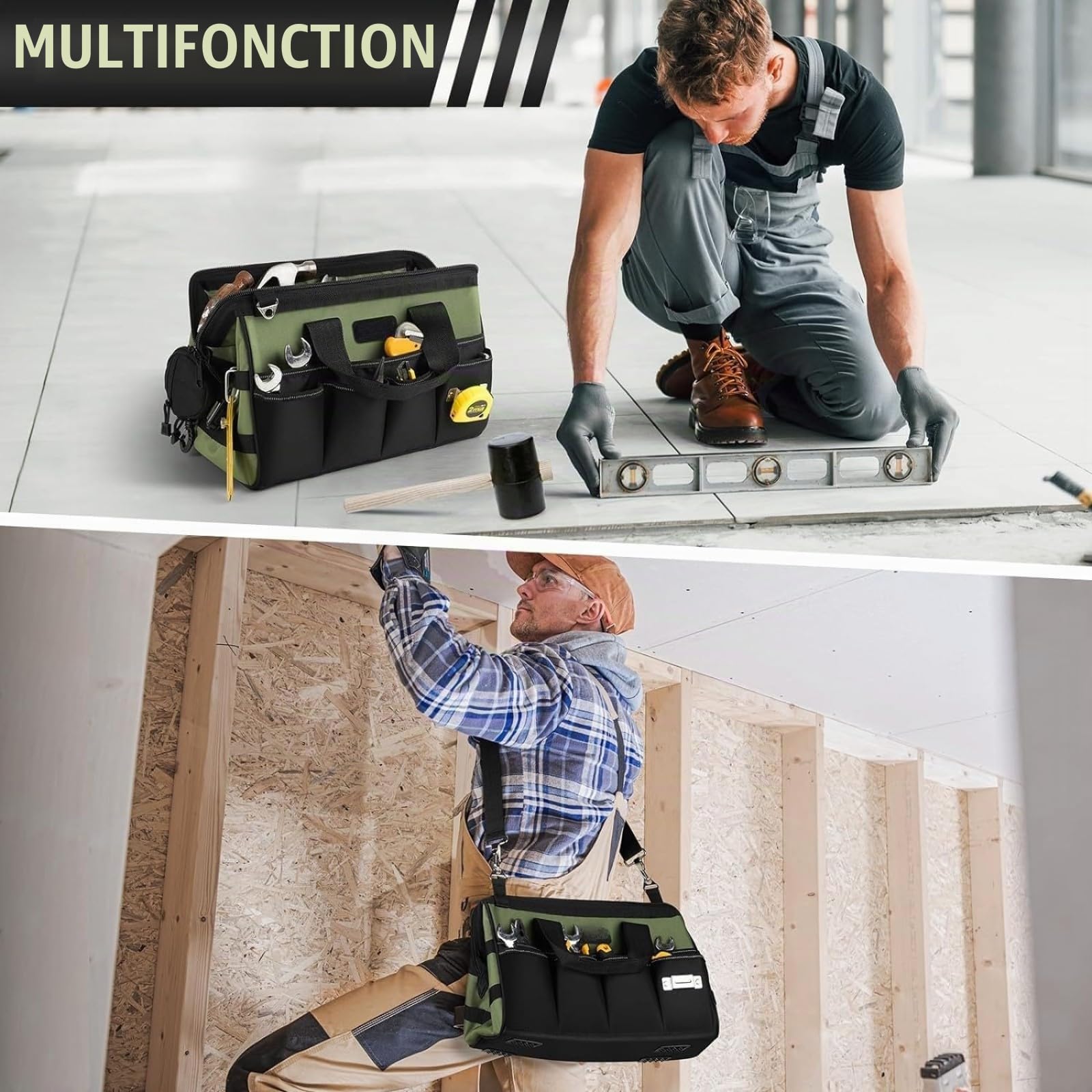 Sacoche Outils,Sac Outils vide,25 Poches Grand Ouverture Robuste Sac à Outils,Organiseur de Rangement,étui de Transport pour Papa,Homme,Mécanicien,électricien,Jardinage(Sac Uniquement)