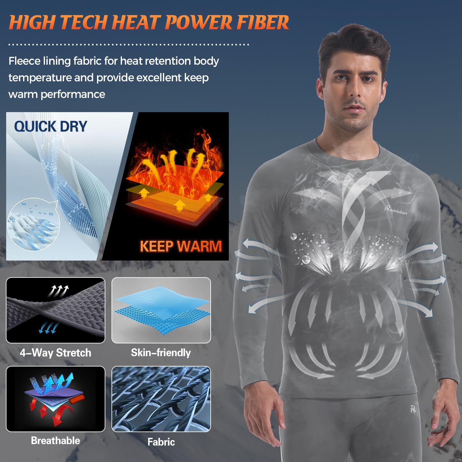 Romision 2 Pack Ropa Interior Térmica para Hombre, Funcional y Suave, Conjunto De Esquí