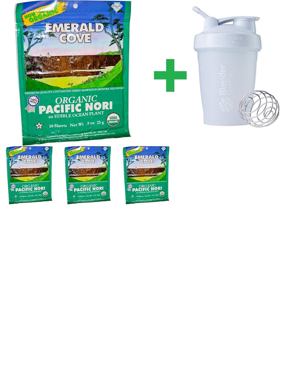 Great Eastern Sun Emerald Cove, Organic Pacific Nori, 10 Sheets, 0.9 oz (25 g)(4 PCS)+ Assorted Sundesa, BlenderBottle, Classic With Loop, 20 oz