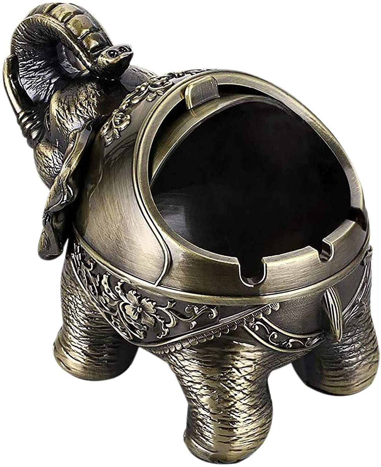 Cendrier Métal Avec Couvercle Motif éléphant - 10x10cm - Coupe-vent, Décoration Intérieur/extérieur - 8