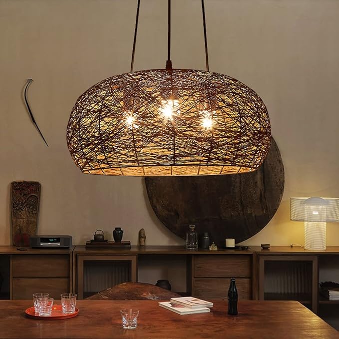 HAIIQU 1 St Industriële Stijl Hanglamp Armatuur Hennepdraad Lampenkap Plafondlamp 3-lichts Knutsellamp Lantaarn Hanglamp Voor Keukeneiland, Woonkamer, Eetkamer,45cm photo 2