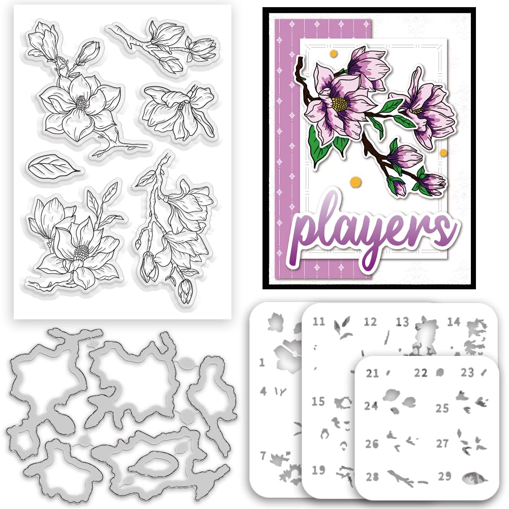 Kwiaty, przezroczyste stemple i matryce do tworzenia kart, warstwowe, kolorowanie, zestaw szablonów metalowych, magnolia, kwiatowy szablon do albumu, papieru, scrapbookingu, wytłaczania