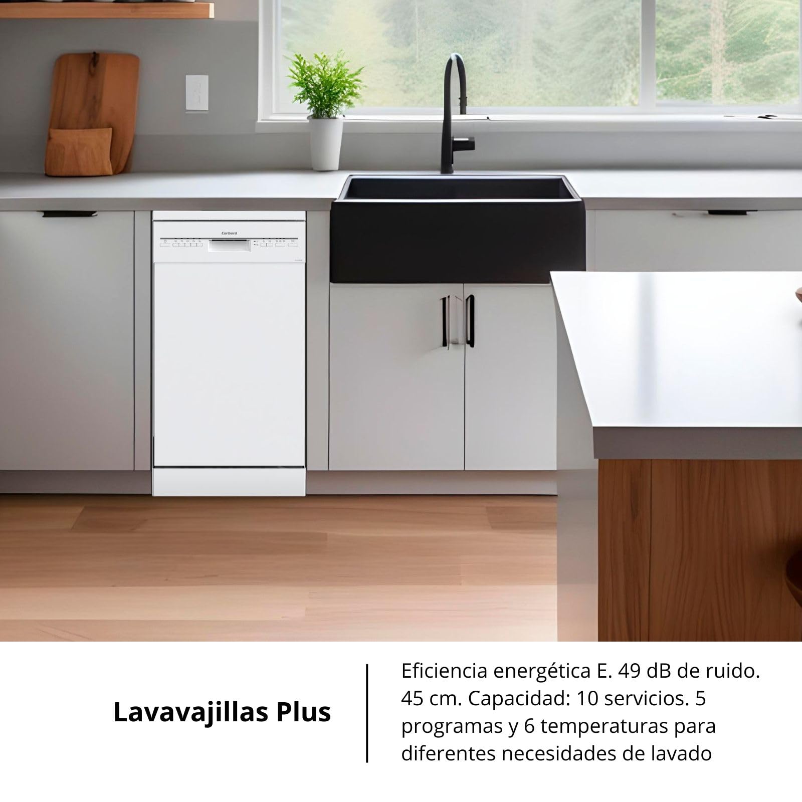 Corberó - Lavavajillas Plus 45cm | CLVM403W | 10 Cubiertos 5 Programas con 4 Temperaturas, Indicadores LED, Color Blanco, Inicio Diferido, Función Inicio-Pausa, 49 Db, Eficiencia Energética E — view 5