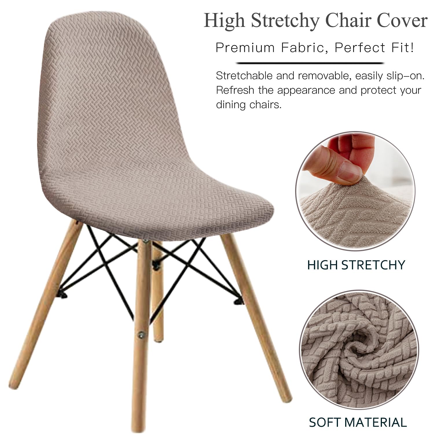 KELUINA Dining Chairs Covers Set of 2/4/6,Style Shell Dining Chair Mid Century Modern Chair Sipcover,Upholstered Dining Accent Side Chair Covers (Sand,4 PCS) - Image 2