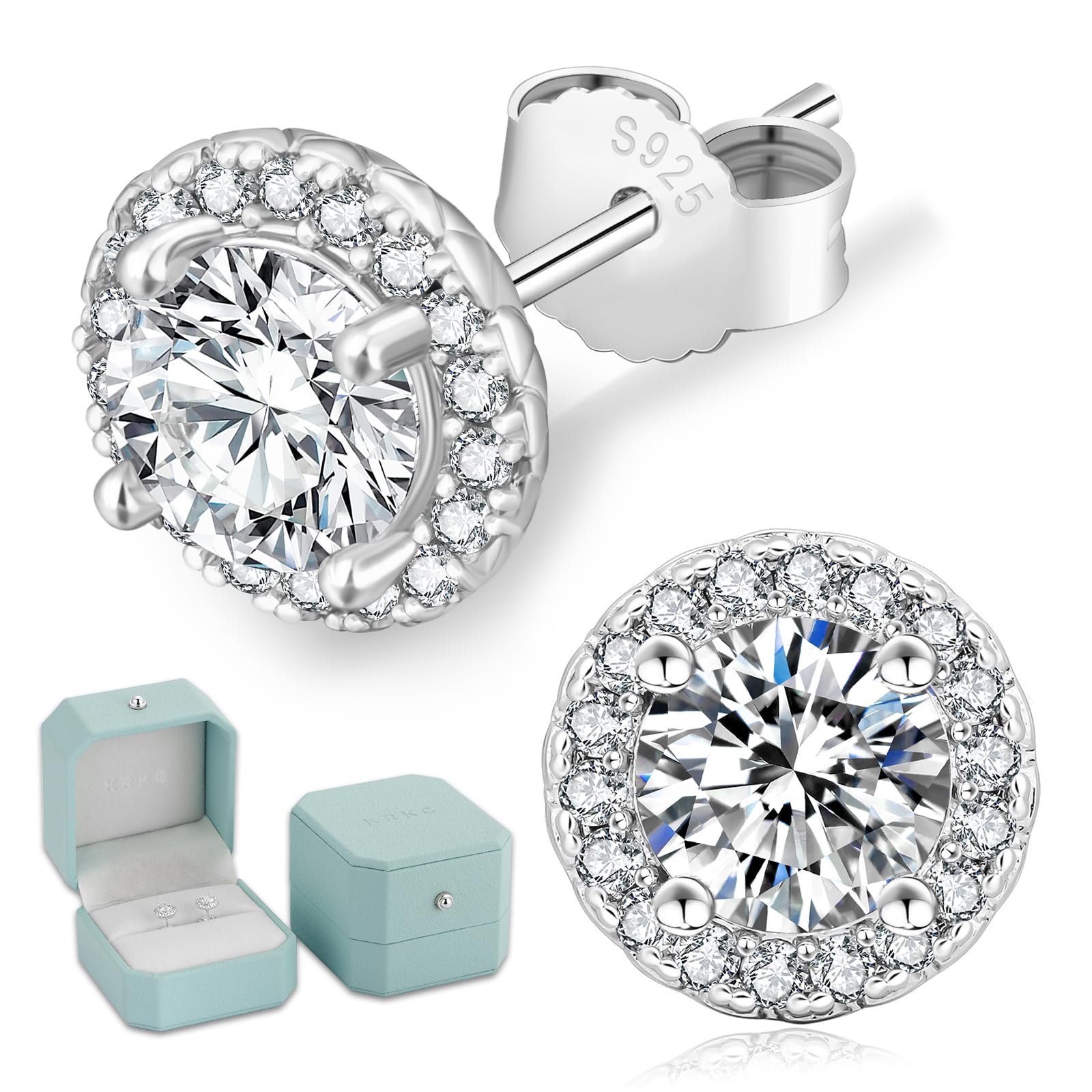 KRKC Moissanite Earrings, Lab Created Diamond Stud Earrings For Women Men, 14K Golden-Plated, 925 Sterling Silver Earrings, D Color VVS1, Valentines