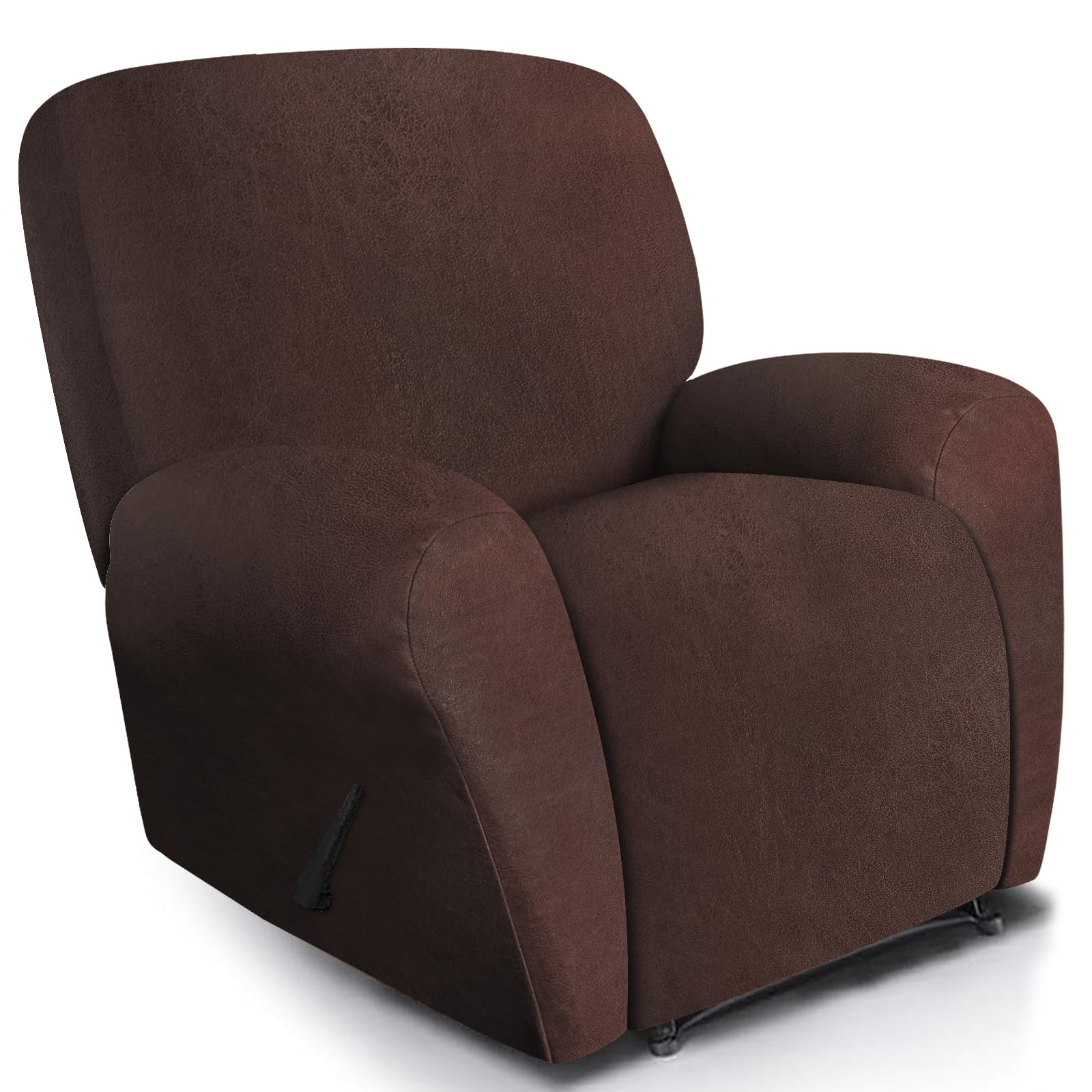 ANARACHON Leather Look Recliner Chair Covers, 4 Pieces Recliner Covers Non Slip, Soft Cover for Reclining Chair, Washable Furniture Protector for Pets (1 Seater, 024 Chocolate)
