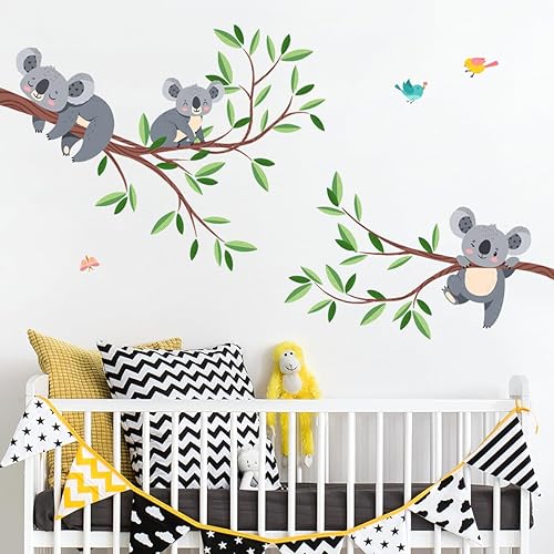 Miniatura 6 de DRWSSR 2 hojas de calcomanías de pared de ramas de árbol de koala extraíbles, para niños, niñas, niños, dormitorio, sala de estar, guardería, aula,