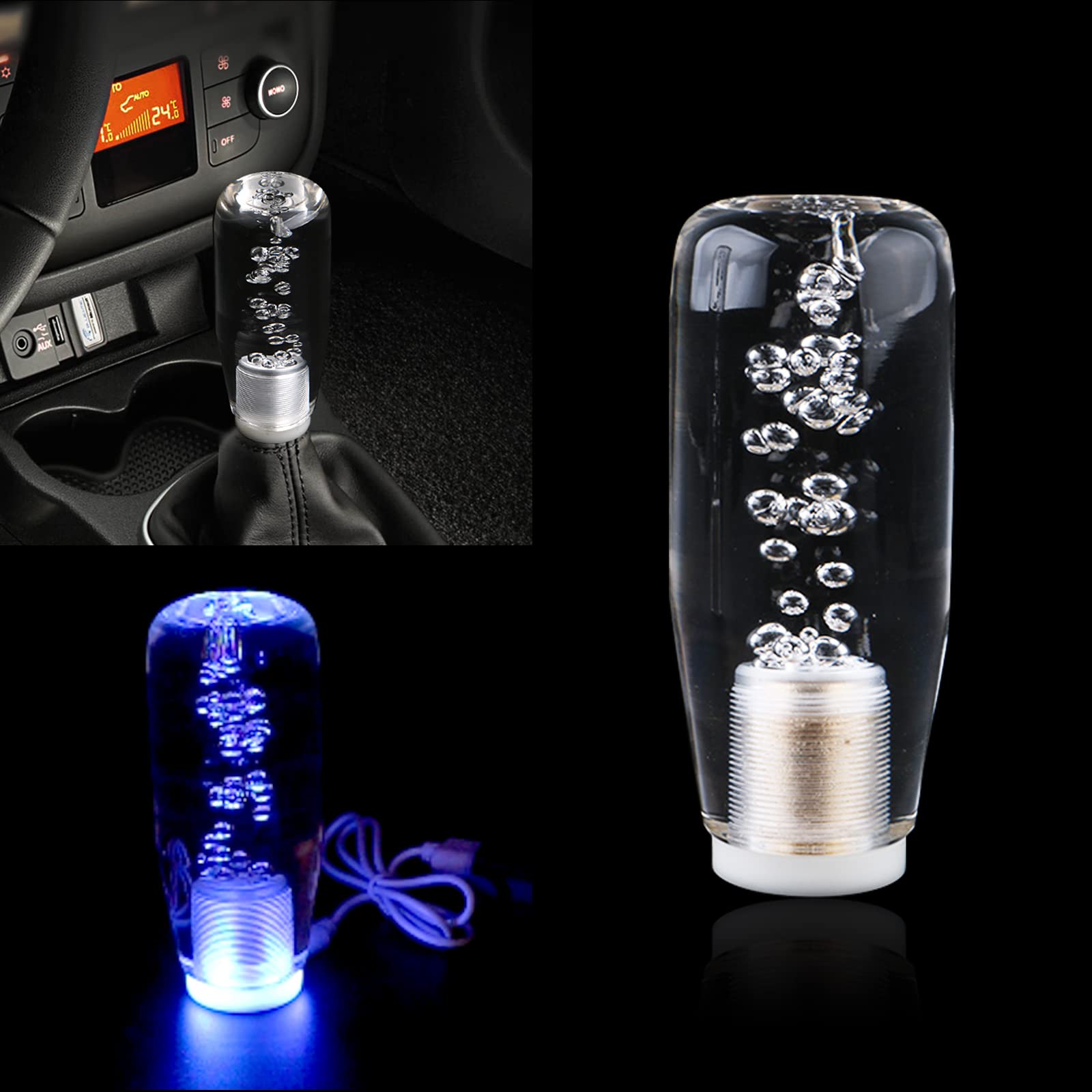 1 PC Crystal Gear Stick Shifter Knob, Transparent Bubble Gear Shifter Multicolor Gradient LED Shift Knob, Universal Cool Shift Head Car Interior Accessories (10CM/3.9")