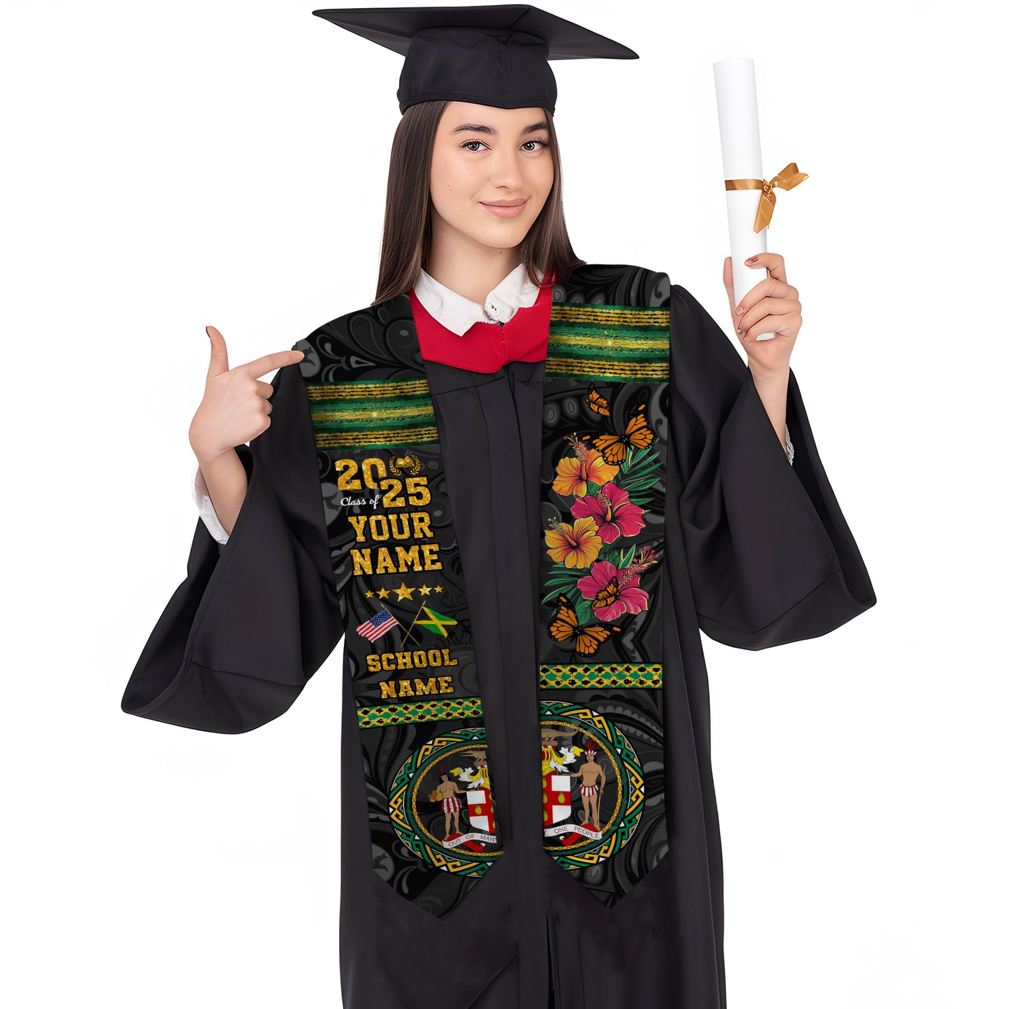 MonkeyVan Personalized Jamaican Graduation Sash 2025, Jamaica Flag Graduation Stole Sash Class Of 2025, Jamaican Stole Jmc 9