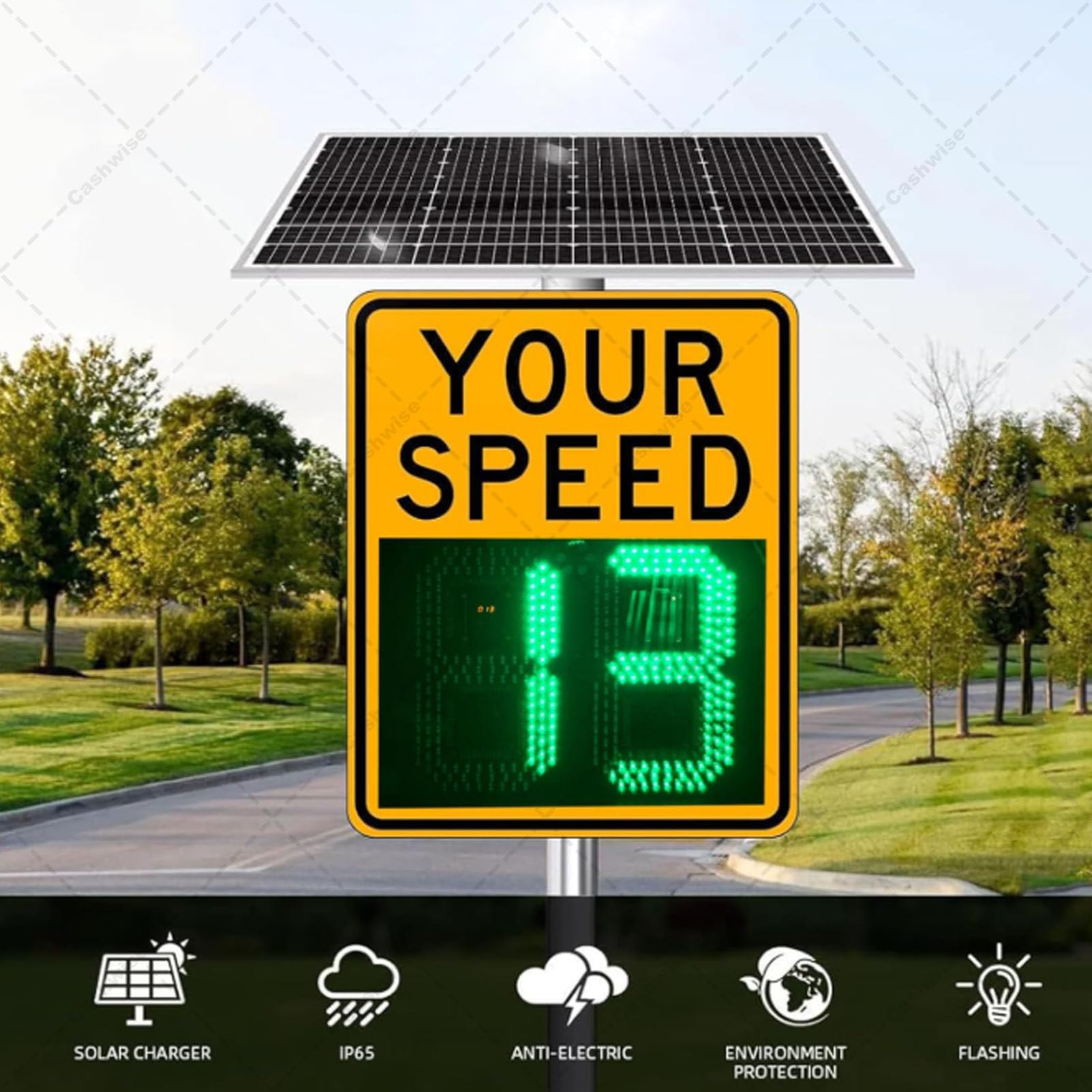 Señal de Radar de 71 x 50 cm, Resistente a la Intemperie, con energía Solar, indicador de Velocidad LED, con Control Remoto, Ideal para Carreteras con límite de Velocidad Yellow