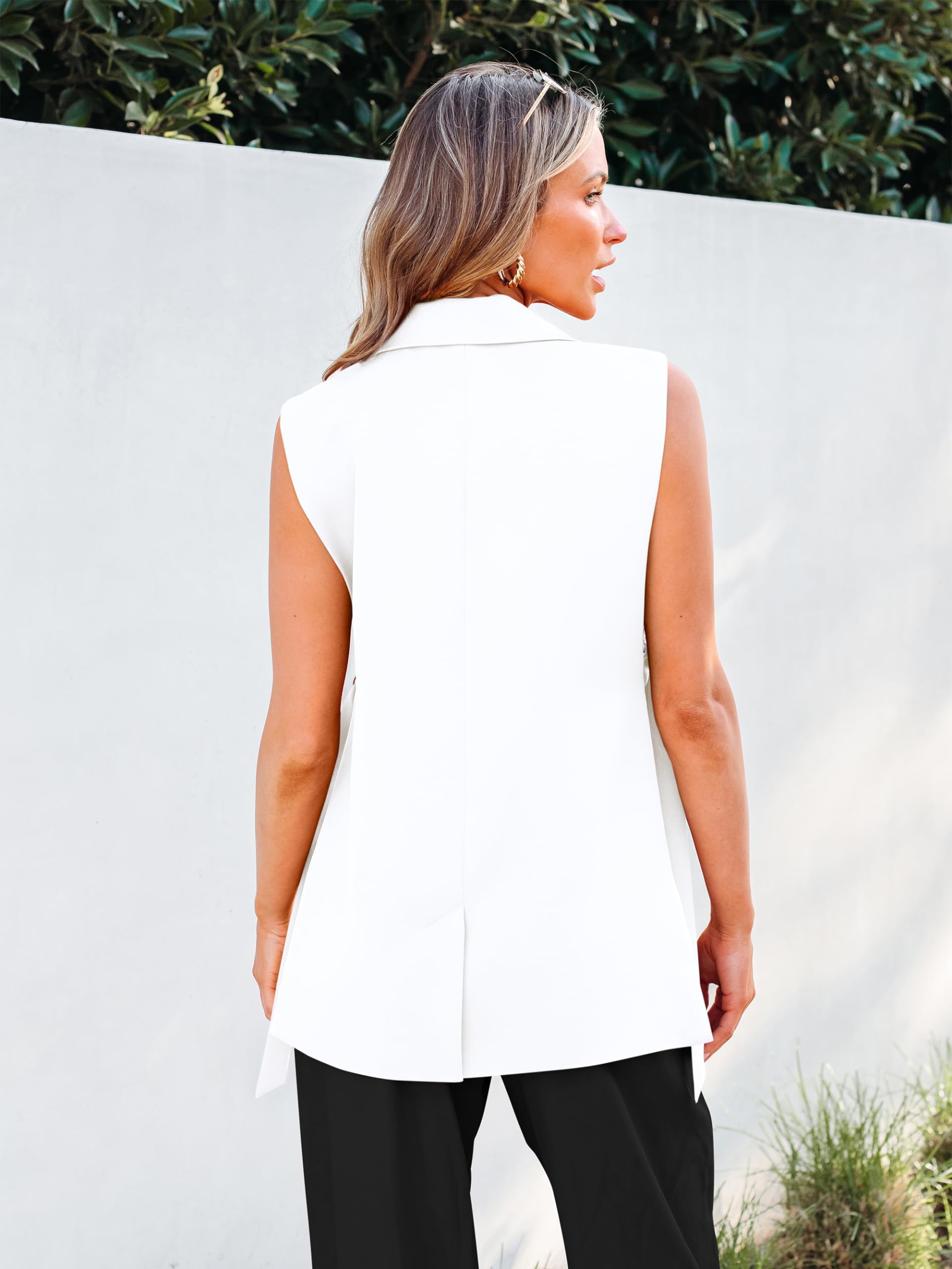 MASCOMODA Gilet da donna alla moda 2025 senza maniche Primavera Casual Open Front Risvolto V Collo Ufficio Gilet Lunghi