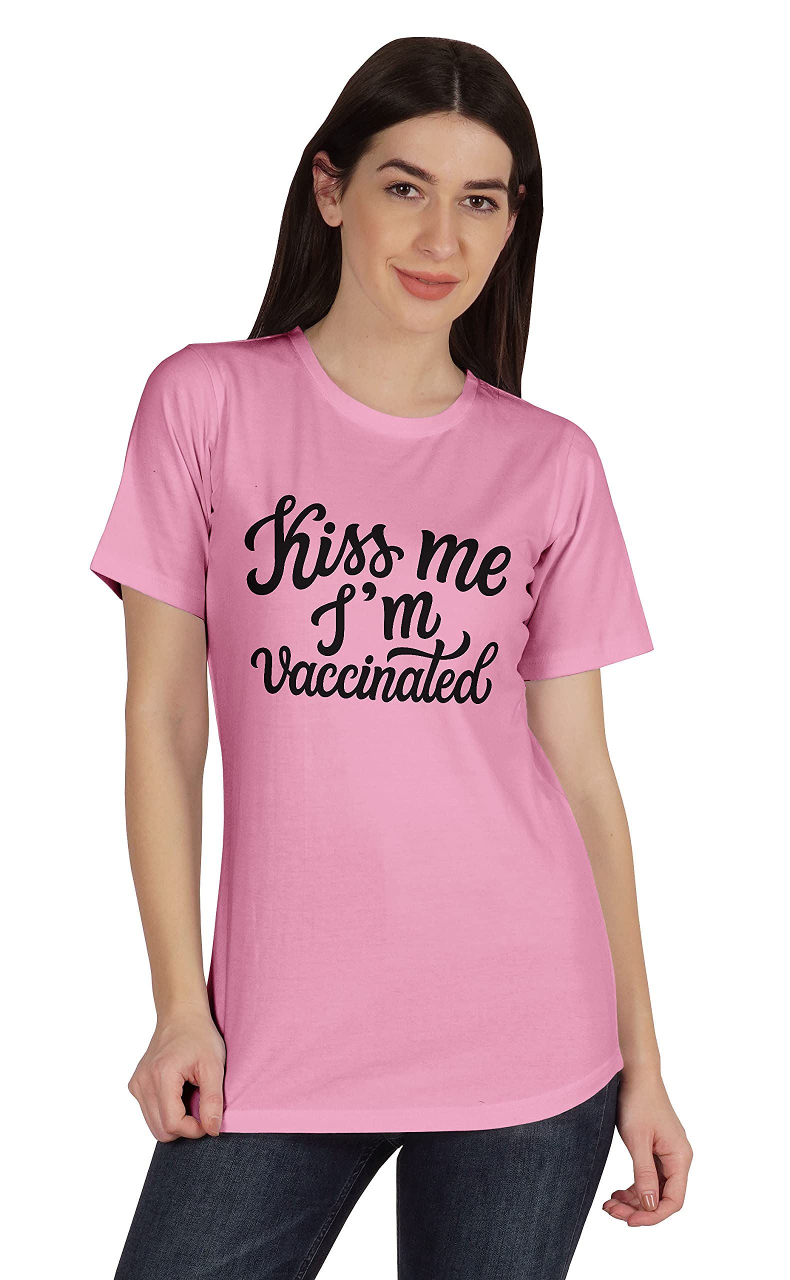 InkmesoKiss Me I'm Vaccinated Funny Pro Vaccine Crew Neck T-Shirt for Women's