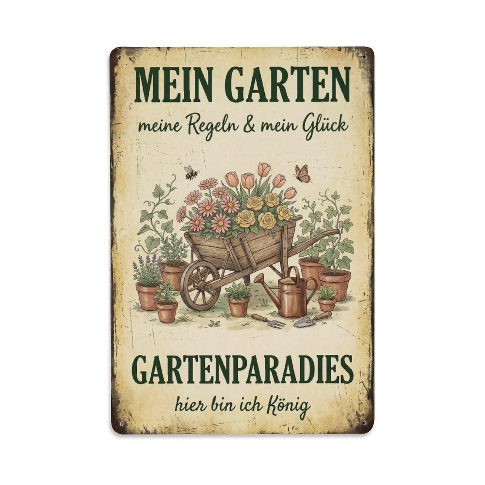 Vintage Funny Garden My Rules Rustic Gate Homegrown Metal Tin Sign Plaque Wall Decor for Cafe, Club Bar, Office, Garden Metal Poster 8x12Inch