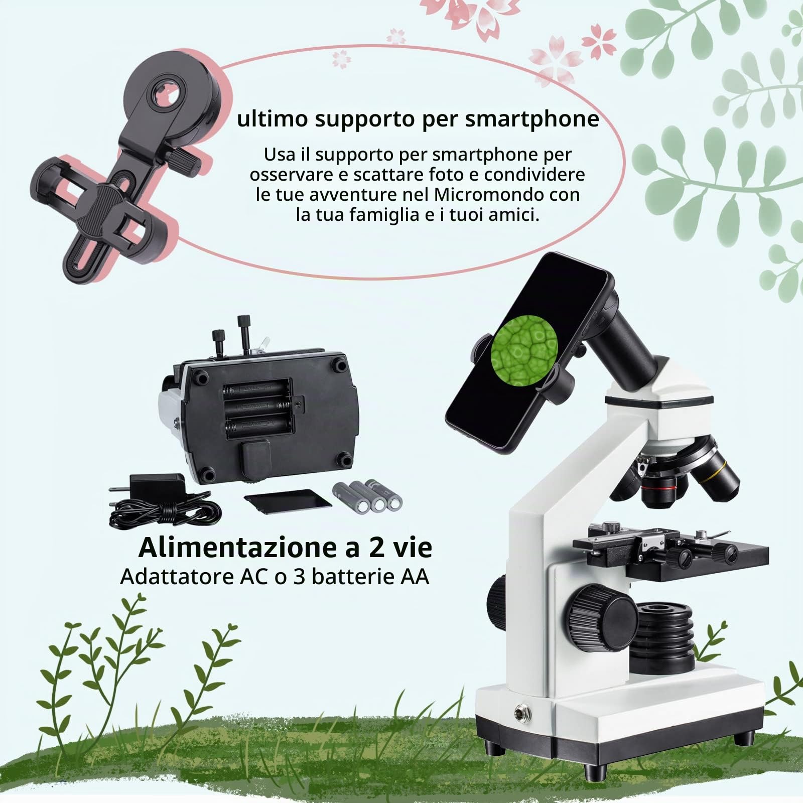 MAXLAPTER Microscopio professionale,calibro a corsoio meccanico con movimento X-Y,adatto per l'insegnamento, la ricerca biologica e l'educazione familiare, per bambini, studenti e adulti principianti