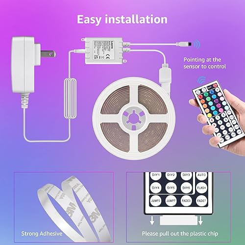 Miniatura 6 de Lepro Tira de luces LED, tiras LED RGB de 39.4 pies, tira de luz LED 5050 SMD que cambia de color con control remoto de 44 teclas y fuente