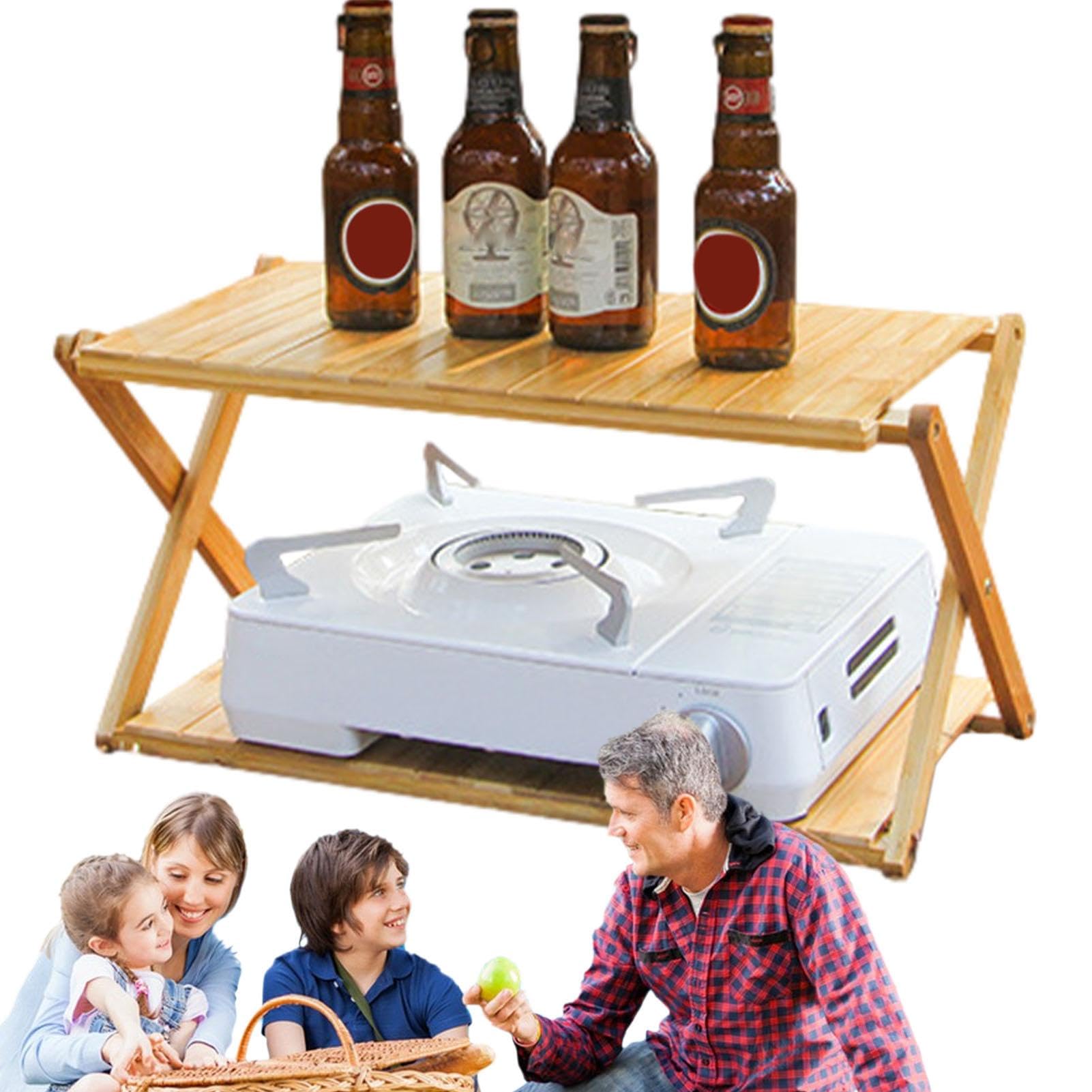 Camping-Klappregal, Camping-Klapplagerregal,2-stufiges Holzregal - Pflanzenregal für den Innenbereich, faltbar, zusammenklappbarer Schuhregal-Organizer, Holzregal