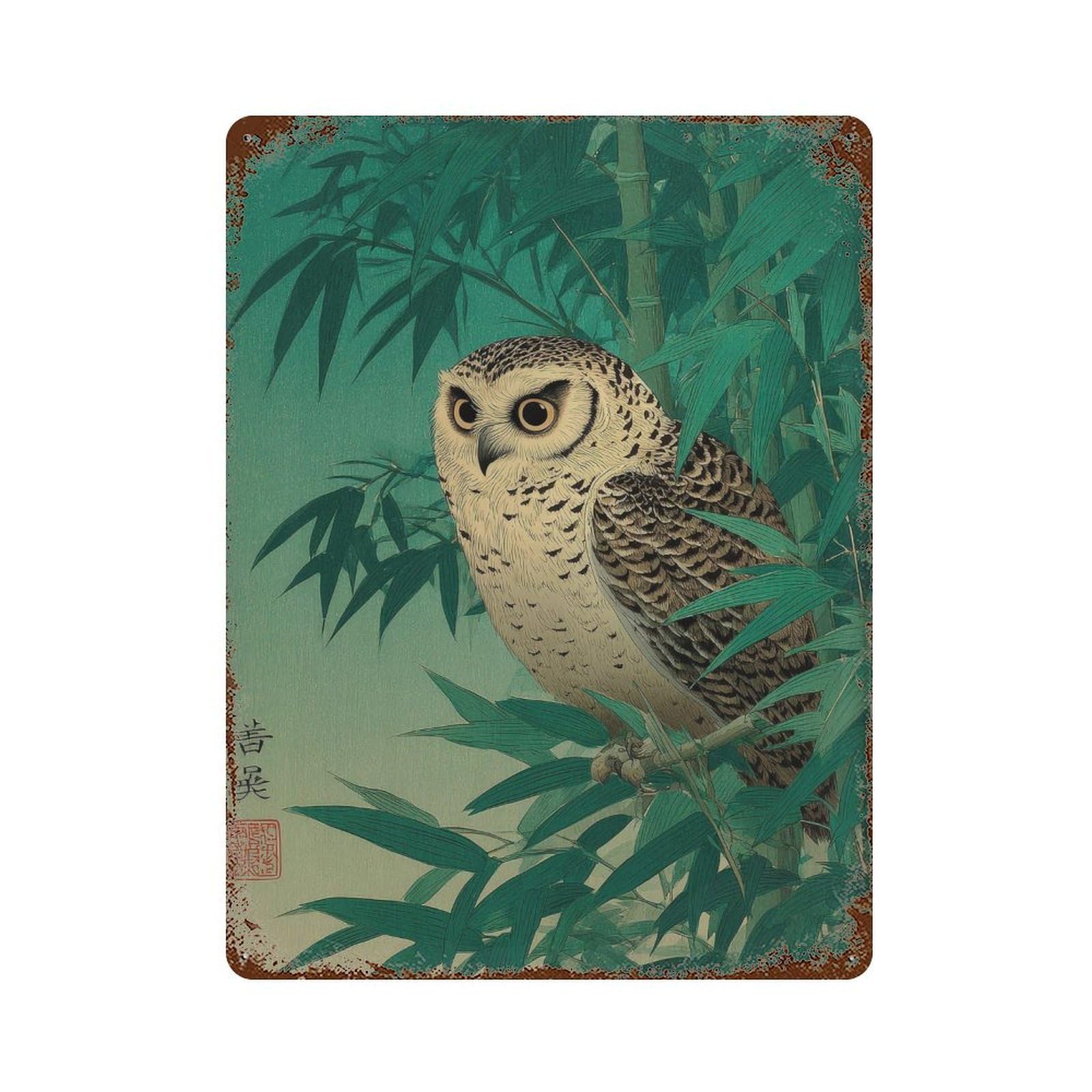 xiaoxiaoshen Owl In Bamboo. Japanese Ukiyo Wall Decor Art Metal Tin Poster Modern Home Decor Art Home Bar Shop Decorations Vintage Sign 40x30cm