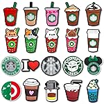 20,35Pcs Coffee Charms for Adult Women Men, Cat Coffee Shoe Charms for Clog Sandals Bracelets Decoration Party Favor