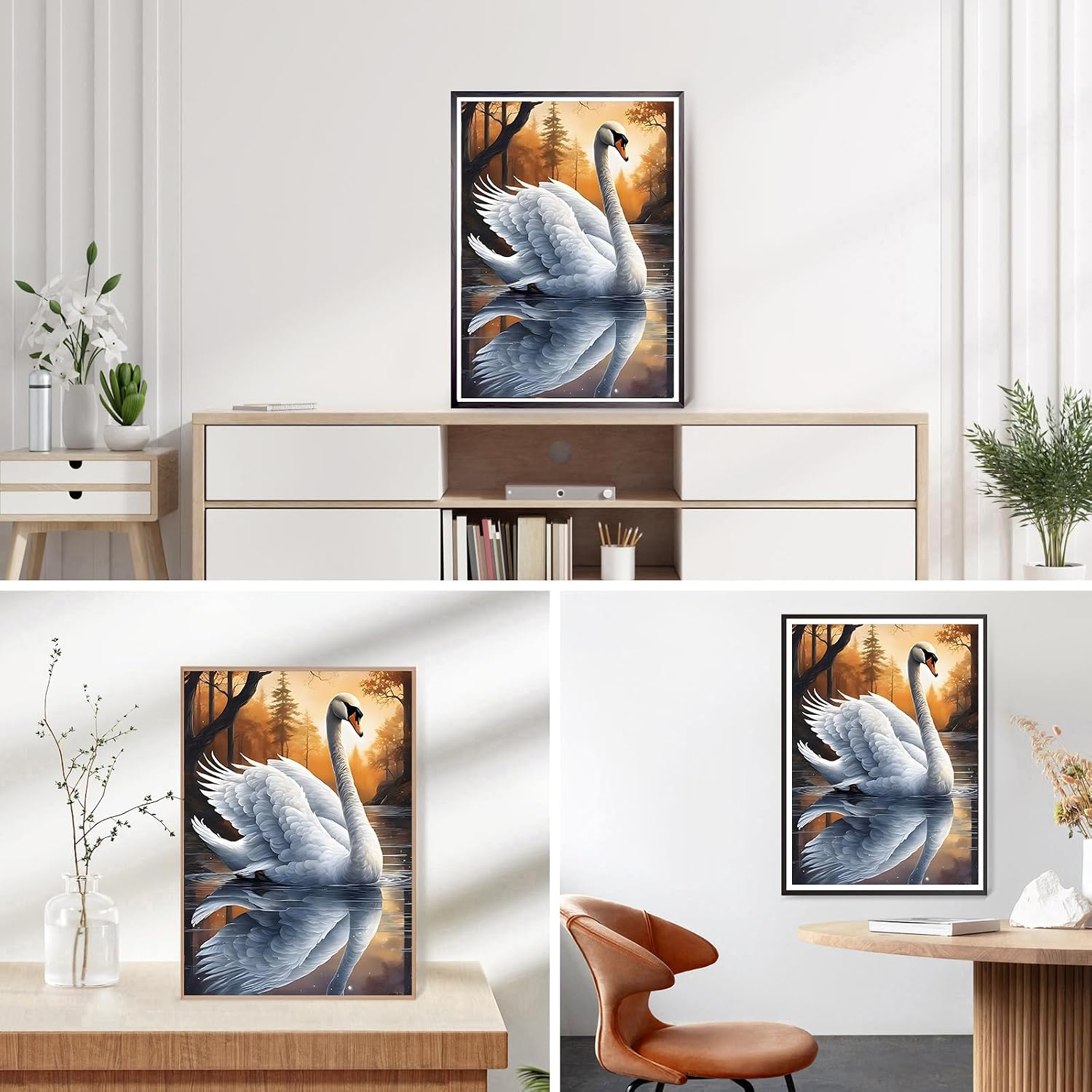 DPHERO DIY Swan Diamond Painting Kits for Adults,5D Twilight Diamond Art Kits for Beginners,Round Full Drill Reflection Diamond Painting Art,DIY Painting by Numbers Diamond Art Painting 12x16 inch image 3